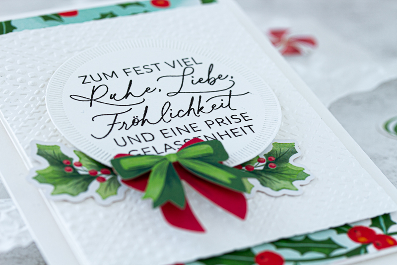 Weihnachtskarte schnell selbstbasteln mit Stampin' Up! Zierelemente-Mix fröhliche Weihnachtsmotive