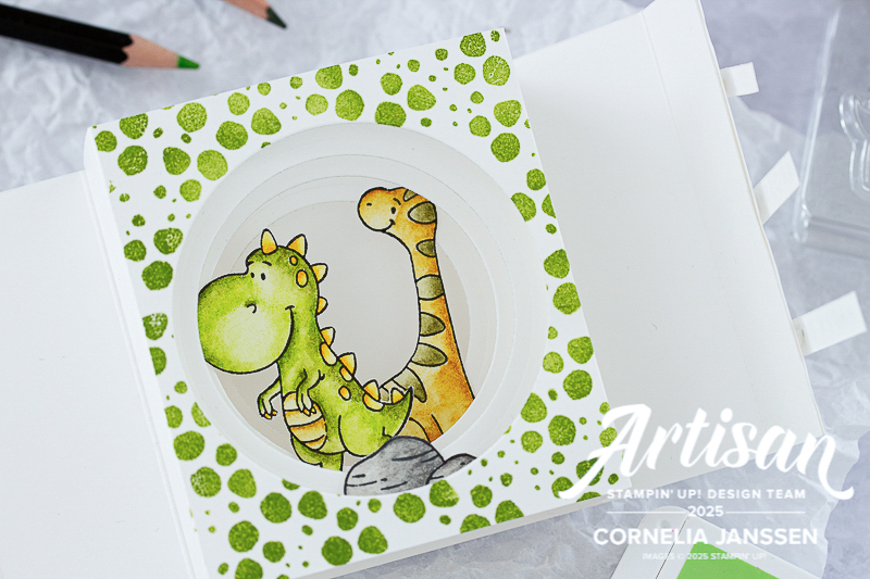 Die etwas andere Geburtstagskarte für einen Kindergeburtstag mit dem Stempelset Süsse Dinos von Stampin' Up!