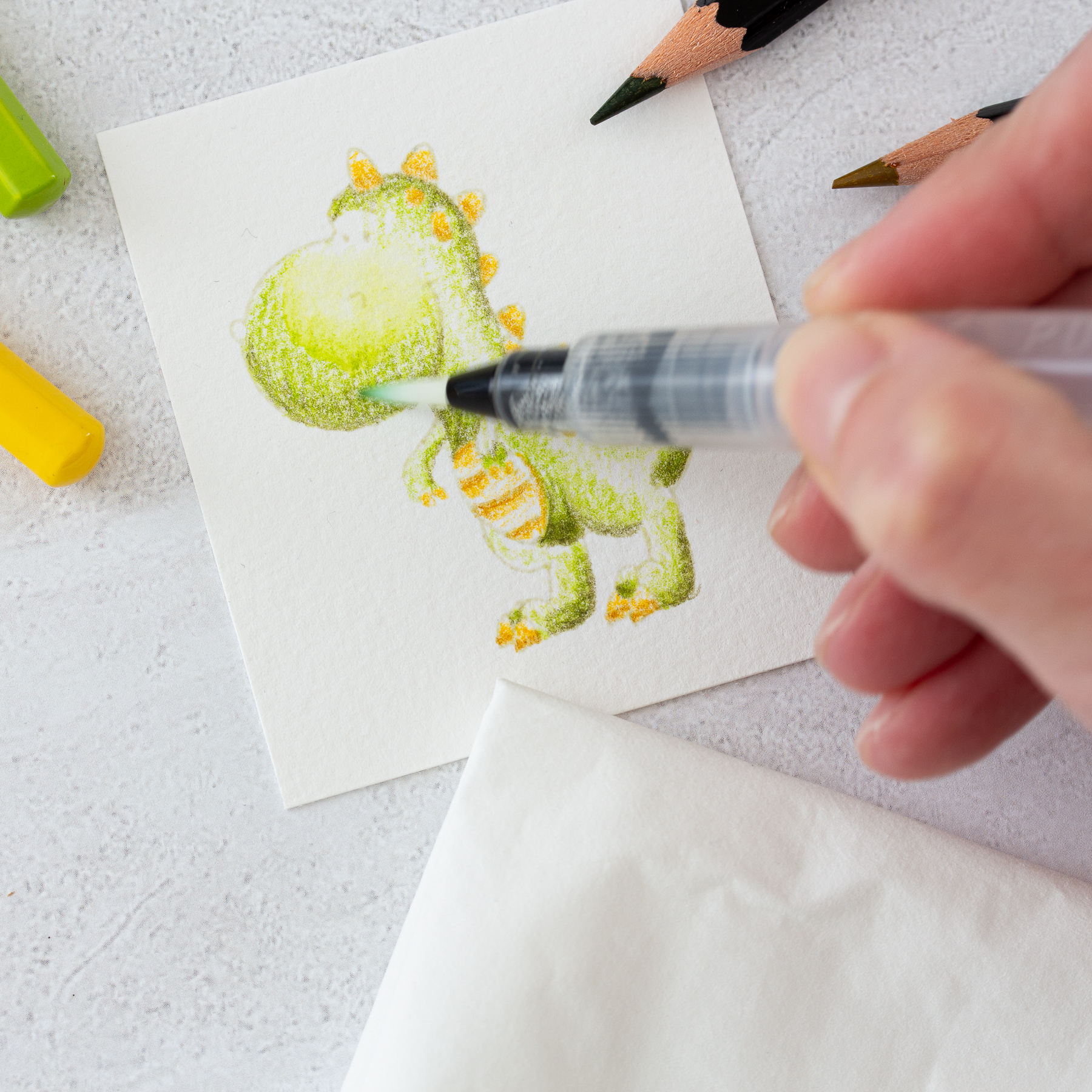 Noline Coloriertechnik mit Wassertankpinsel Aquarellfarbe vermalen und verblenden