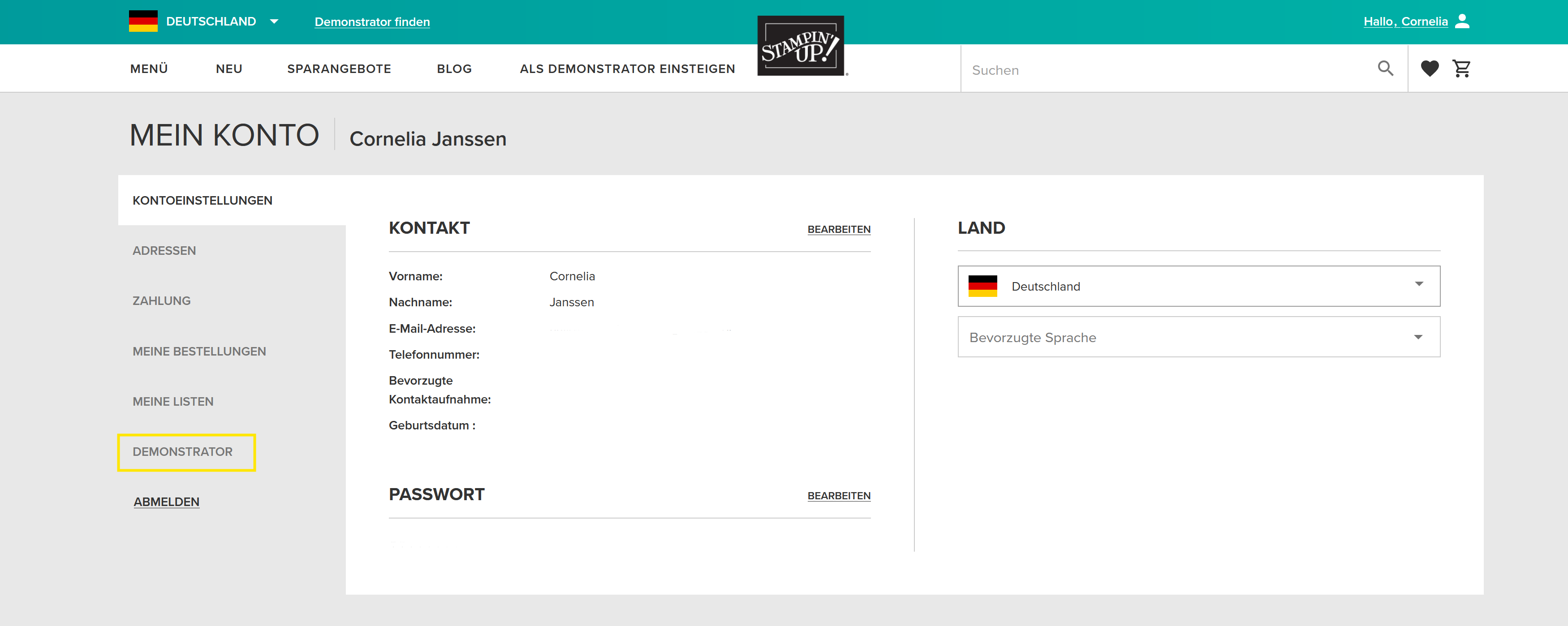 Kundenkonto Kontaktaufnahme 2