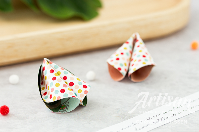 DIY Glückskekse aus Designerpapier von Stampin' Up! mit witzigen, frechen und sommerlichen Glückskekssprüchen