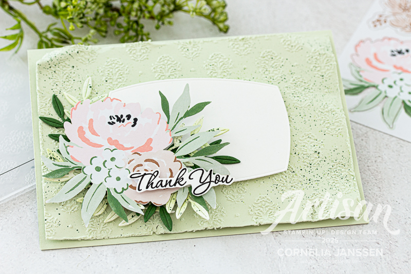 handgefertigte Karte mit Allerlei Blüten von Stampin' Up! und dem Stanzen Label me grateful