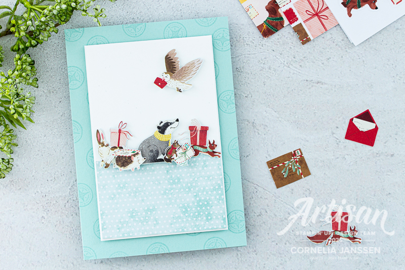 Grußkarten mit süßen Waldtieren und Geschenken und Briefen mit dem Designerpapier Zustellung vom Nordpol von Stampin' Up! gestaltet