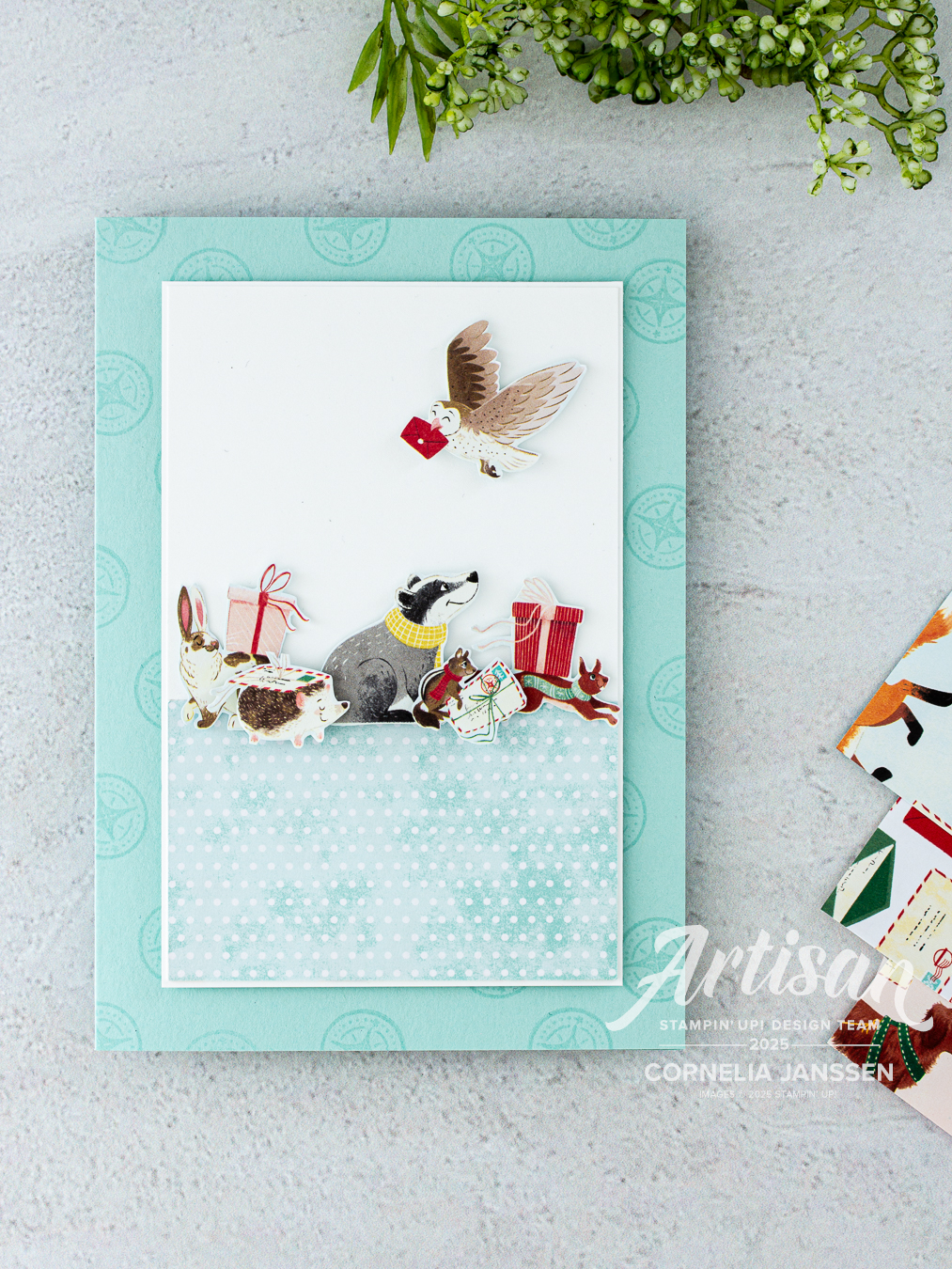 Glückwunschkarte handgemacht mit Hilfe des Designerpapieres Zustellung vom Nordpol von Stampin' Up!