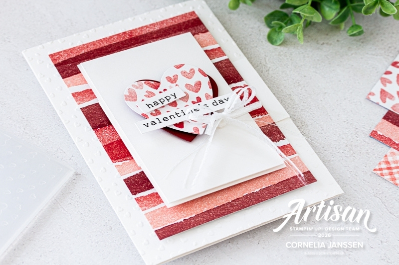 Valentinskarte mit einer versteckten Botschaft aus dem Designerpapier Liebevolle Botschaften von Stampin' Up!