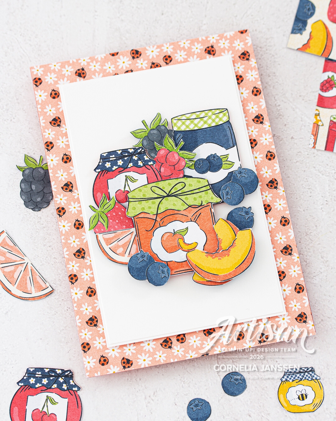 Hausgemachtes Glück Stampin Up 1 Sommerbasteln und Marmeladengläser verzieren mit dem Designerpapier Hausgemachtes Glück von Stampin' Up!