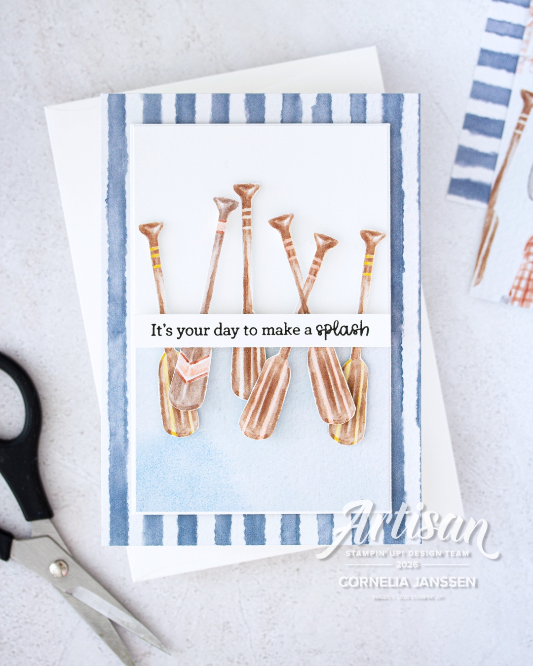 Karte für einen Ruderer mit dem Designerpapier Auszeit am Meer von Stampin' Up!
